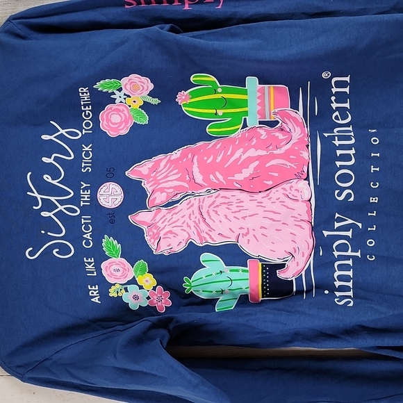 Simply Southern slate blue long sleeve tshirt, sisters are like cacti Size Small - Picture 4 of 7
